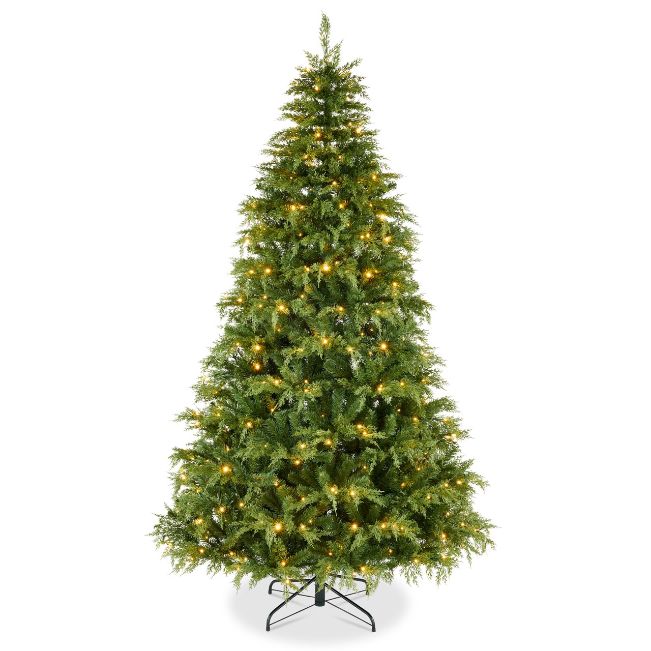 Pre-Lit Cedar Cypress Christmas Tree w/Twinkling Lights, Lighted Artificial Holiday Décor, White & Multicolored LEDs